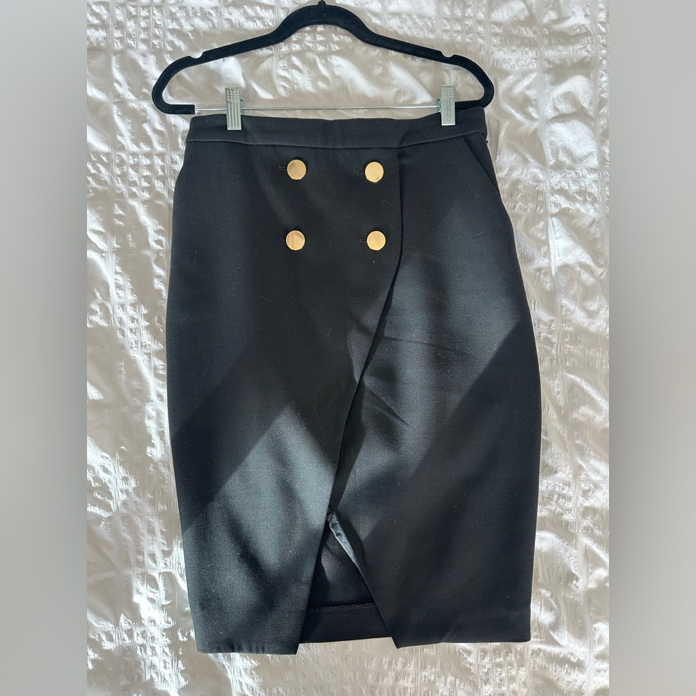 Zara Black Midi Skirt with Gold Accents